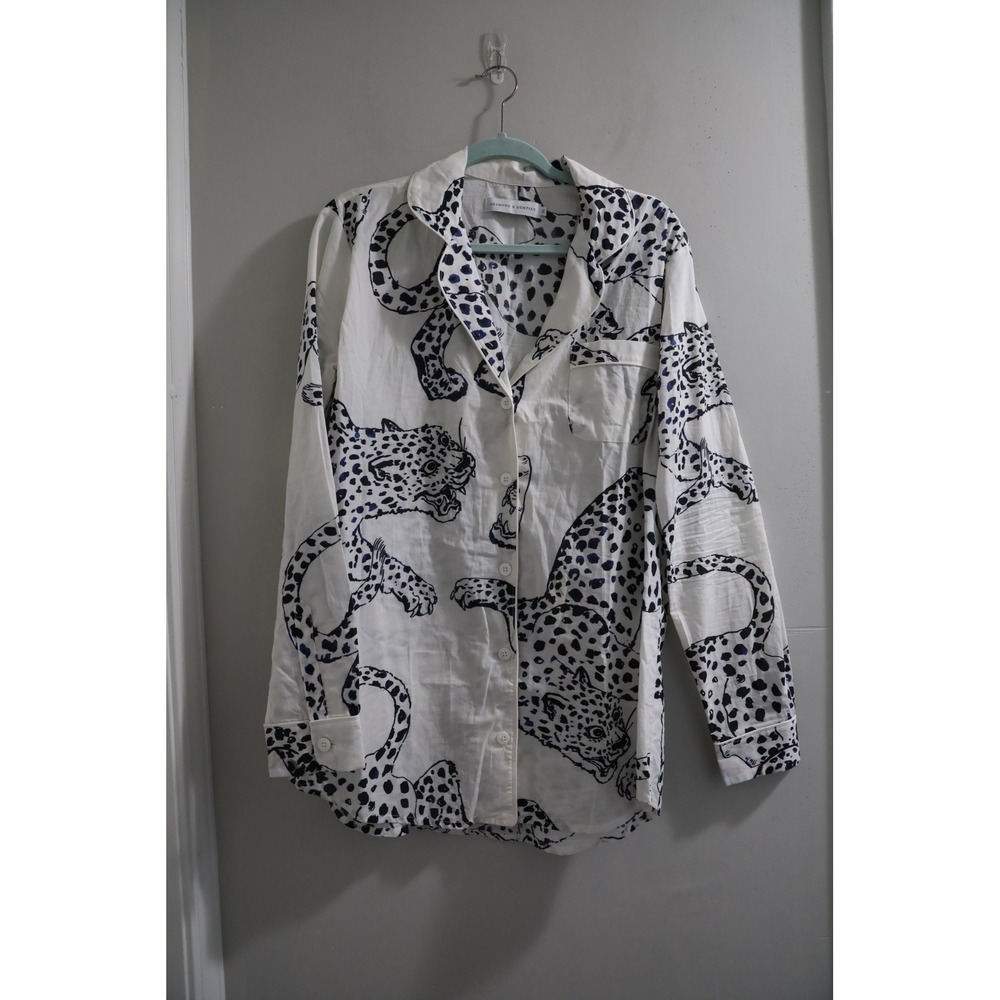 DESMOND & DEMPSEY Leopard Print Pajama Shirt Long Sleeve Button Up‎ Top XL